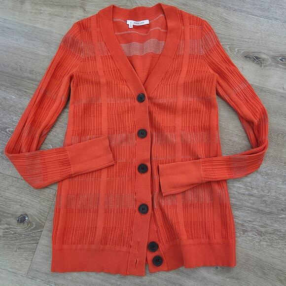 Derek Lam Women's 10 Crosby Orange Silk Layered Cardigan Set sz P Plaid Basic - Picture 6 of 12